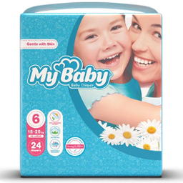 پوشک کودک مای بیبی آبی مدل مهربان با پوست سایز 6 بسته 24 عددی