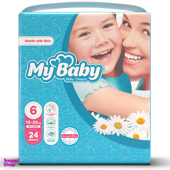 پوشک کودک مای بیبی آبی مدل مهربان با پوست سایز 6 بسته 24 عددی