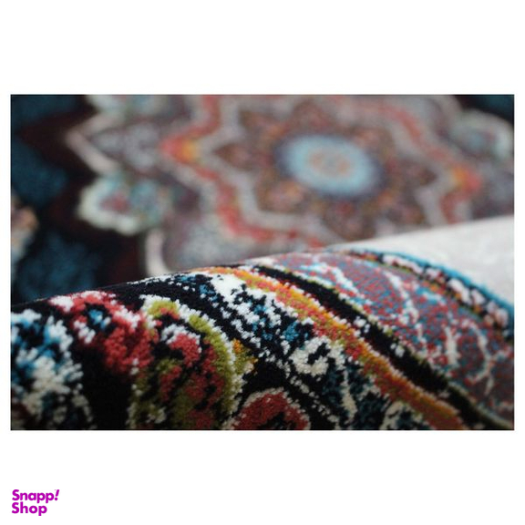 فرش ماشینی مدل دایره طرح باغ معلق زمینه فیلی
