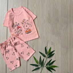 ست تیشرت آستین کوتاه شلوارک دخترانه مدل خرگوش کد 4061 رنگ صورتی