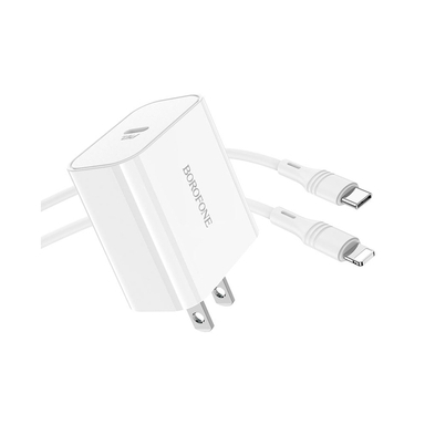 شارژر دیواری گوشی موبایل بروفون مدل BA57 به همراه کابل Type-C به Lightning
