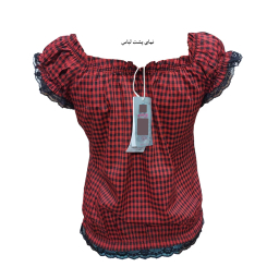 بلوز زنانه مدل رز طرح چهارخانه رنگ قرمز