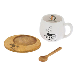 ست ماگ مکنوس طرح تک پرنده کد 1008 به همراه قاشق و زیر لیوانی