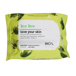 دستمال مرطوب پاک کننده آرایش بیول مدل Tea Tree بسته 20 عددی