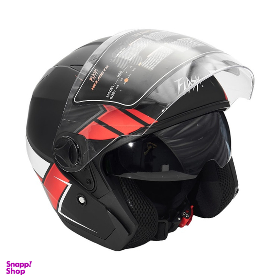 کلاه کاسکت بدون فک فلش مدل 868 matt black-red-white