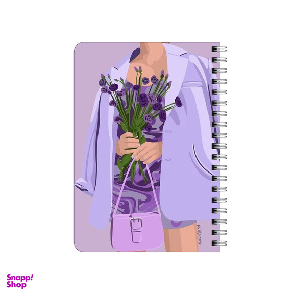 دفترچه یادداشت بامبیلیپ مدل چوبی طرح استایل و تم بنفش و گل های بنفش کد 3626241