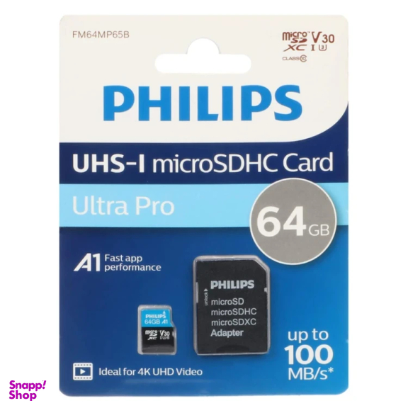 کارت حافظه microSDHC فیلیپس مدل Ultra Pro کلاس 10 استاندارد UHS-I سرعت 100MBps ظرفیت 64 گیگابایت به همراه آداپتور