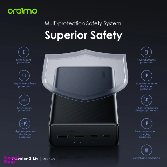 پاوربانک اورایمو مدل Traveler 3 Lit OPB-1270 ظرفیت 27000 میلی‌ آمپر ساعت