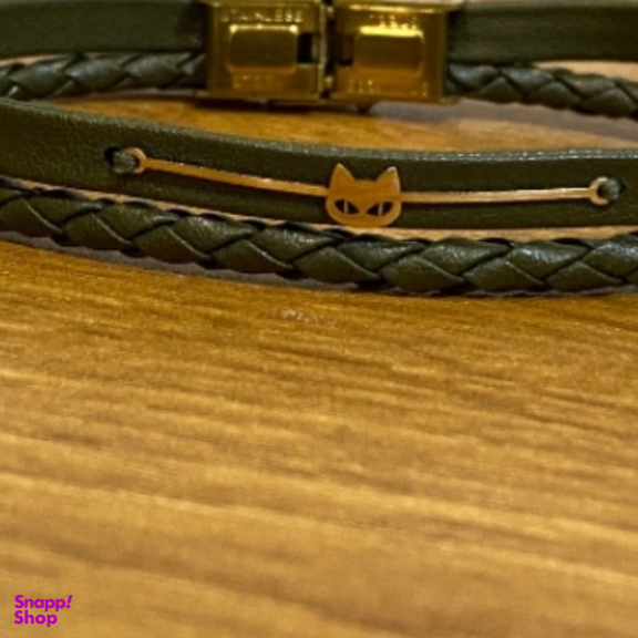 دستبند چرم و طلا 18 عیار زنانه طرح گربه کد 4345