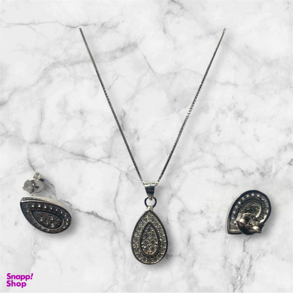 نیم ست نقره زنانه طرح اشک کد 4010