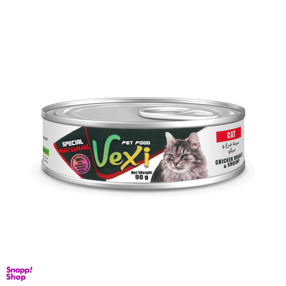 غذای کنسرو گربه وکسی مدل چانک مرغ و میگو وزن 90 گرم مجموعه 6 عددی