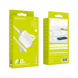 شارژر دیواری گوشی موبایل بروفون مدل BA57 به همراه کابل Type-C به Lightning