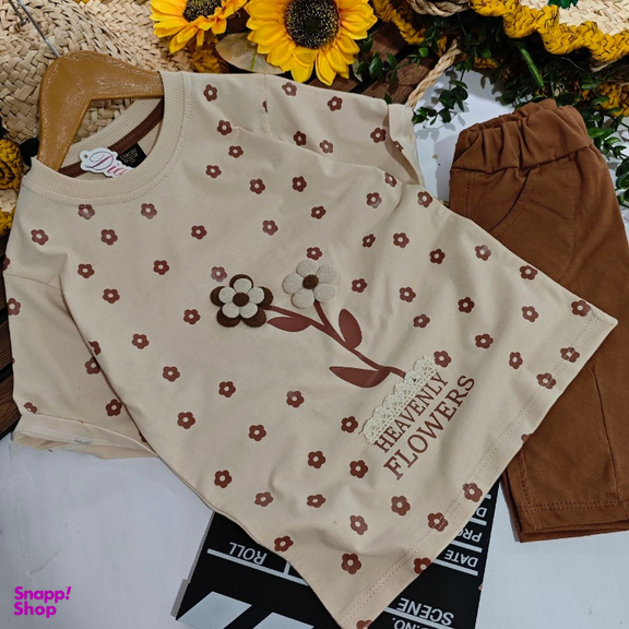 ست تیشرت و شلوارک دخترانه مدل گلبرگ کد 9087