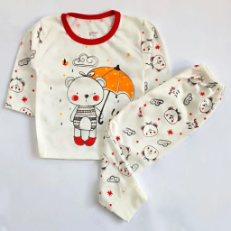ست تیشرت آستین بلند و شلوار نوزادی مدل خرس و چتر کد 4110 رنگ سفید
