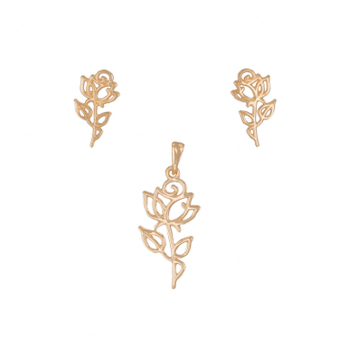 نیم ست طلا 18 عیار زنانه طلاجات مدل ست گل رز کد 1013