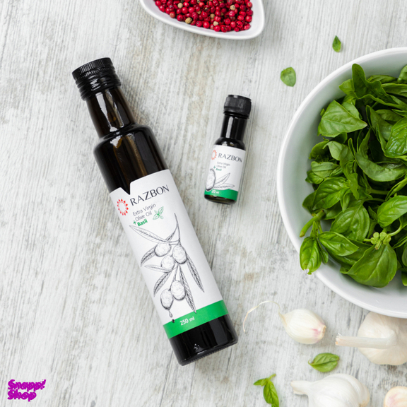 روغن زیتون فرابکر رزبن با طعم های ریحان، سیر و لیموترش حجم 250 میلی لیتر بسته 3 عددی