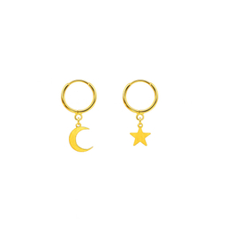 گوشواره حلقه ای طلا 18 عیار زنانه زرلاین مدل ماه و ستاره تک کد E-8025