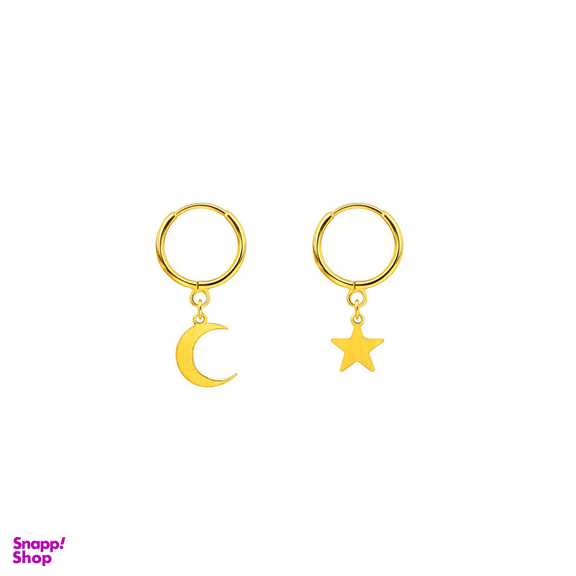 گوشواره حلقه ای طلا 18 عیار زنانه زرلاین مدل ماه و ستاره تک کد E-8025