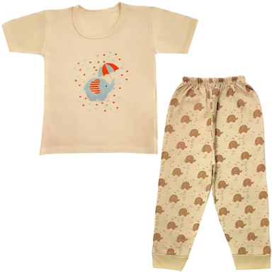 ست تیشرت و شلوار دخترانه مدل فیل کد 4068 رنگ کرم