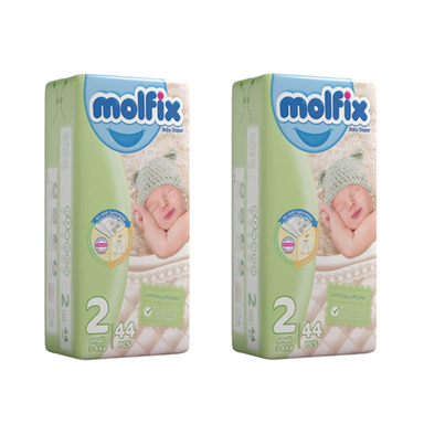 پوشک بچه مولفیکس سایز 2 بسته 44 عددی مجموعه 2 عددی