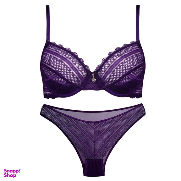 ست شورت و سوتین زنانه میسا مدل فنردار گیپوری کد 4717-6035 رنگ بنفش