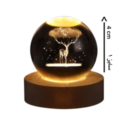 چراغ خواب مدل گوی کریستال طرح گوزن سایز ۴ سانتی‌متر کد 121