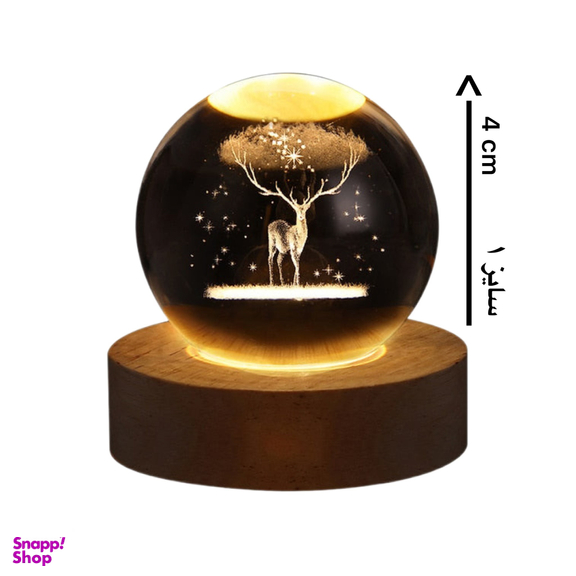 چراغ خواب مدل گوی کریستال طرح گوزن سایز ۴ سانتی‌متر کد 121