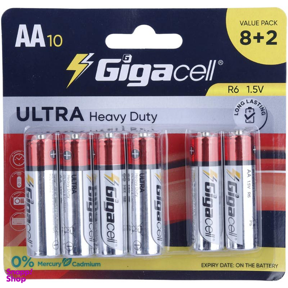 باتری قلمی گیگاسل مدل Ultra Heavy Duty R6 1.5V AA بسته 2+8 عددی