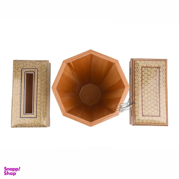 ست جعبه دستمال کاغذی و جاکاردی و سطل خاتم کاری هنرلوکس کد tp3