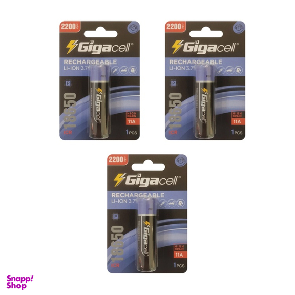 باتری لیتیوم-یون قابل شارژ گیگاسل مدل 2200-5C ظرفیت 18650 میلی آمپر ساعت بسته 3 عددی