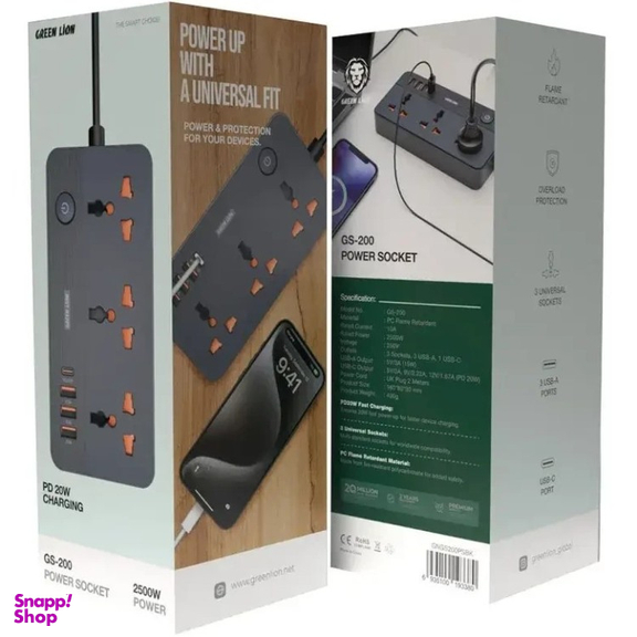 چندراهی برق گرین لاین مدل Lion GS-200 Power Socket 2500W - 3