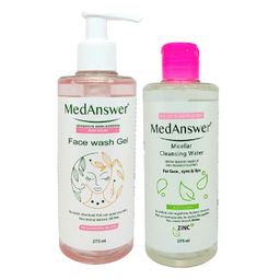 محلول آرایش پاک کننده مدانسر مدل آلوئه ورا مناسب پوست خشک و حساس حجم 275 میلی لیتر به همراه ژل شستشو روشن کننده صورت مدل Melamed مناسب پوست خشک و حساس