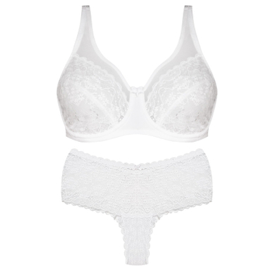 ست شورت و سوتین زنانه شاندرمن مدل فنردار گیپور گلدار کد 5080-2464-03 رنگ سفید