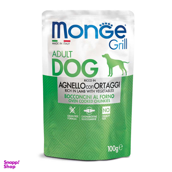 ووم سگ بالغ مونژه مدل تکههای گوشت بره و سبزیجات وزن 100 گرم