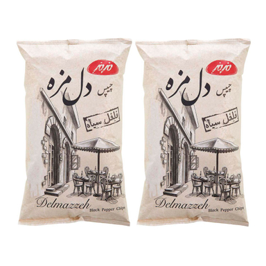 چیپس دل مزه فلفل سیاه مزمز وزن ۱۸۰ گرم بسته 2 عددی