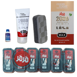 واکس کفش بی رنگ مرمر کد 2080 به همراه اسفنج و 6 ابر براق کننده و بوگیر کفش