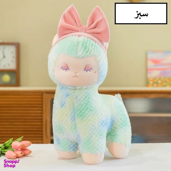 عروسک طرح بره لاما مدل پاپیونی کد JIMI110 ارتفاع 30 سانتی‌ متر
