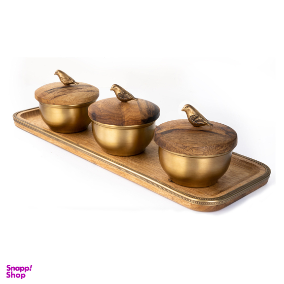 ست قندان و سینی گلد کیش مدل گلدن برد کد GK829474 مجموعه ۳ عددی