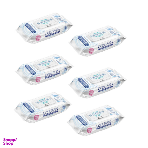 دستمال مرطوب پاک کننده آرایش دلفین کد 60 مجموعه 6 عددی