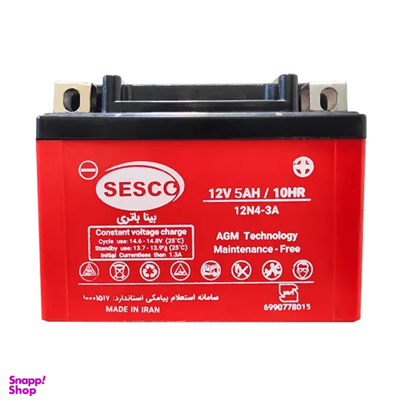 باتری موتورسیکلت 12 ولت 5 آمپر سسکو مدل کوتاه تیپ 1 کد 117