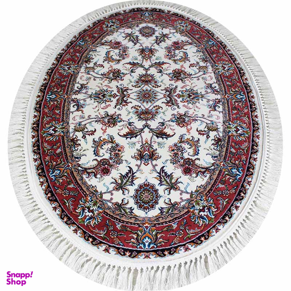 فرش ماشینی مدل بیضی طرح صبا رنگ کرم