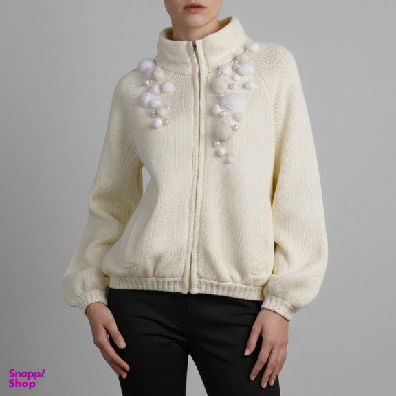 ژاکت زنانه گره استایل مدل برف دونه رنگ کرم