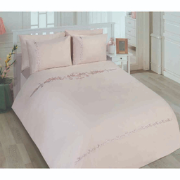 ست 7 تکه لحاف کاور دونفره گلدوزی شده رانفرس رزین تاژ طرح کتیبه رنگ گلبهی