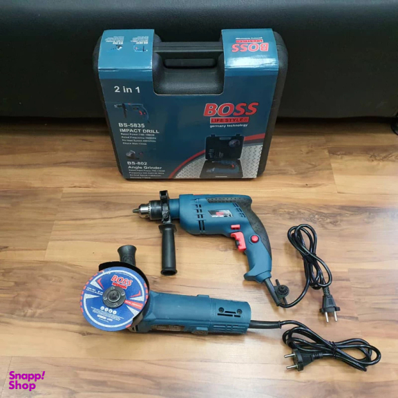 دریل چکشی و مینی فرز 1000 وات باس مدل BS-5835-802 مجموعه 2 عددی