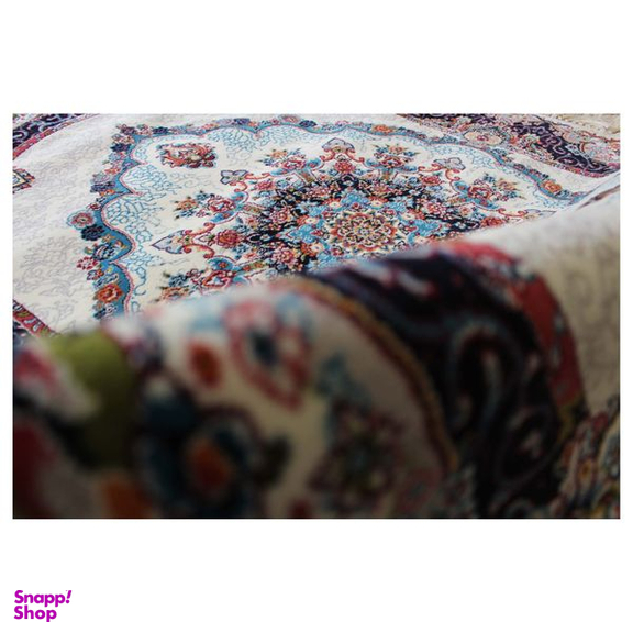 فرش ماشینی مدل بیضی طرح نیلا زمینه کرم