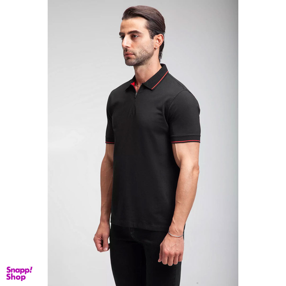 تیشرت مردانه ست من مدل یقه دار نیم زیپ کد TY174 رنگ مشکی