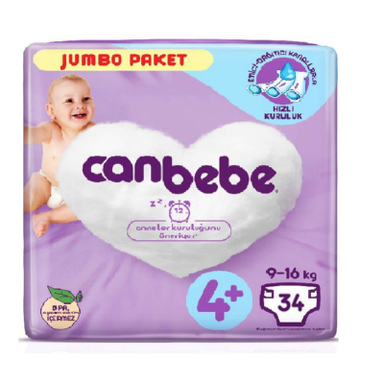 پوشک بچه جان به به مدل beb424e سایز 4+ بسته 34 عددی