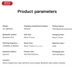 ایرفون بلوتوثی ایکس او مدل Q6 Pods