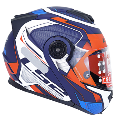 کلاه کاسکت فک متحرک ال اس تو مدل ls2 of345-5 رنگ آبی نارنجی به همراه کاور