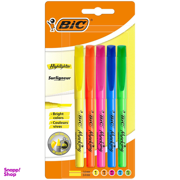 ماژیک علامت گذار بیک مدل Brite Liner بسته 5 عددی